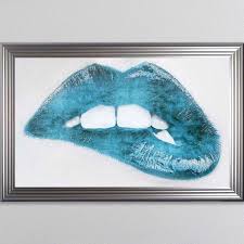Luscious Teal Lips Framed Wall Art
