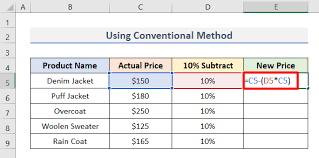 how to subtract 10 percent in excel 3