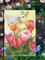 1pc Flower Rabbit Pattern Garden Flag