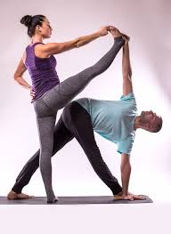 yoga exercises young healthy couple