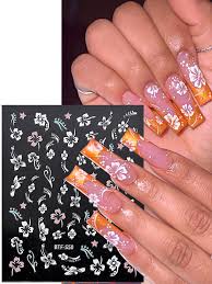2pcs summer flowers nail stickers pink