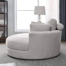 51 In Swivel Accent Barrel Sofa Linen Fabric Lounge Club Big Round Chair With Storage Ottoman And Pillows Beige