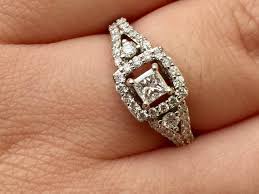 14k White Gold Princess Cut Diamond Halo Split Shank Engagement Ring