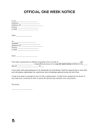 Professional resignation letter samples and templates to use in australia. Free One Week Notice Letter Templates Samples Pdf Word Eforms