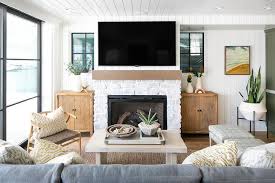 tv on shiplap fireplace wall design ideas