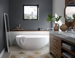 If you have a small bathroom and are hesitant to commit to black, try painting the trim black. Gray Bathroom Paint Colors For Small Bathrooms Trendecors