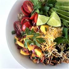 mexican fiesta rice bowl with mango