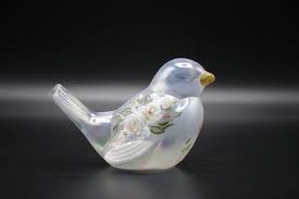 Frosted White Fenton Glass Bird