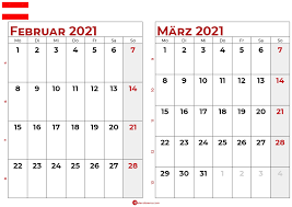 Drucken sie diesen kalender aus montag starten. Kalender Februar Marz 2021 Osterreich Kalender Februar Kalender Zum Ausdrucken