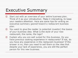 Sample Executive Summary For Business Plan For A Restaurant