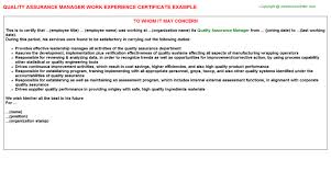 Quality managers make sure that products and services delivered by a company meet requirements and customer expectations. Quality Assurance Manager Career Templates Examples