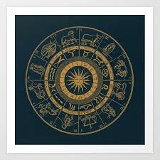 Vintage Zodiac Astrology Chart Royal Blue Gold Art Print By Danieljohndesign