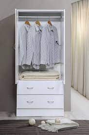 We always need more space to hang clothes. Hodedah Two Door Wardrobe With Two Drawers And Hanging Rod White Read More Reviews Of The Bedroom Furniture For Sale Wardrobe Closet Storage Wardrobe Armoire