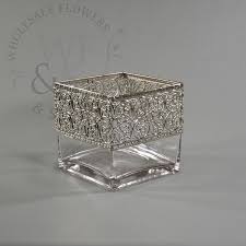 Square Glass Cube Vase With Metallic