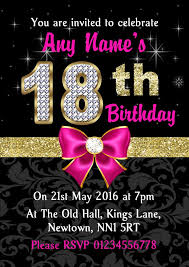 Pink Black Gold Diamond 18th Birthday Party Invitations