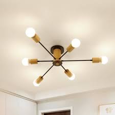 Radial Semi Flush Lighting Mid Century Modern 6 8 10 Light Metal Black White Ceiling Light In Wood Susuohome Com