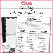 Literal Equations Clue Mystery Activity