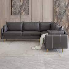 Wetiny 92 5 In W Square Arm 1 Piece U Shaped Faux Leather Modern Section Sofa In Dark Gray