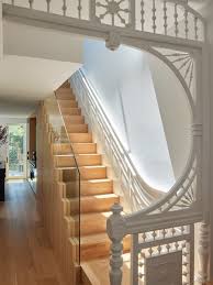Staircase Wood Tread Glass Railing