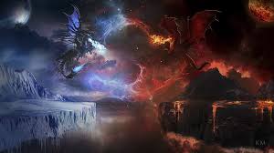 ice vs fire dragon fight hd wallpaper