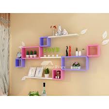 Wall Storage Shelves Pink Cube Wooden