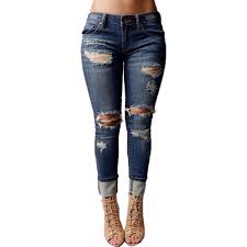 Us 6 42 49 Off Jaycosin Women Clothes Jeans Dark Blue Plus Size Pencil Denim Trousers Fashion Skinny Distressed Hole Ripped Jeans Mujer 2019 In