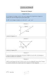 Exercices sur Pythagore - 4ème | Exercices Mathématiques | Docsity