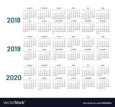 Three Years Calendar 2018 2019 2020 Isolated
