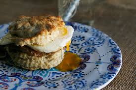 sausage egg biscuit on herb biscuits