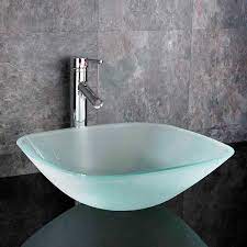 square frosted glass countertop basin