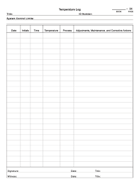 Temperature Chart Template Temperature Log Book Page In