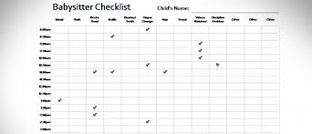 Babysitter Template Checklist For Excel