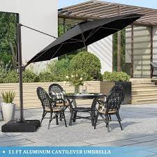 Crestlive S 11 Ft X 11 Ft Patio Cantilever Umbrella Heavy Duty Frame Round Umbrella In Black