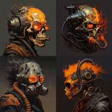 skull iron gas mask big orange mohawk