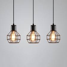 Antique Style Wire Frame Pendant Lamp 3 Lights Metal Hanging Light In Black For Dining Room Takeluckhome Com