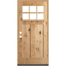 Krosswood Doors 36 In X 80 In Craftsman 2 Panel 6 Lite Clear Low E Dentil Shelf Right Hand Unfinished Wood Alder Prehung Front Door