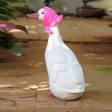 Goose With Pink Scarf Statue For Home