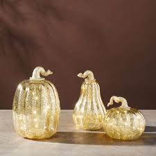 gold led pumpkins with mercury glass
