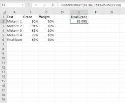 weighted percene in excel