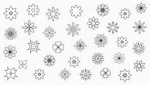 flower icon set line drawing of