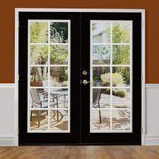 Masonite 60 In X 80 In Jet Black Steel Prehung Right Hand Inswing 10 Lite Clear Glass Patio Door Without Brickmold