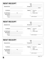 Free Rent Receipt Template Pdf Word Eforms Free