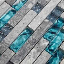 Teal Blue Glass Tile Backsplash Gray