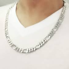 Mens Sterling Silver Figaro Link Chain Necklace Silver Silver 24