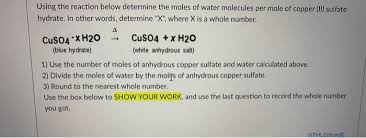 solved cuso4 x h20 using the reaction
