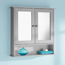 Grey Double Door Mirror Shelf White