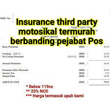 This insurance protects you from financial ruin if you cause, by accident or neglegence, damage or injury to third one of the important benefits of a good 3rd party liability insurance is also your legal representation. Insurance Insuran Motosikal Insurans Moto Third Party Motor Pihak Ketiga Roadtax Cover Note Polisi Road Tax Shopee Malaysia