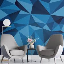 blue 3d geometric mural wallpaper