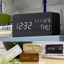 Clock Wood Digital Alarm Desk Time