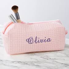 las embroidered blush pink makeup bag